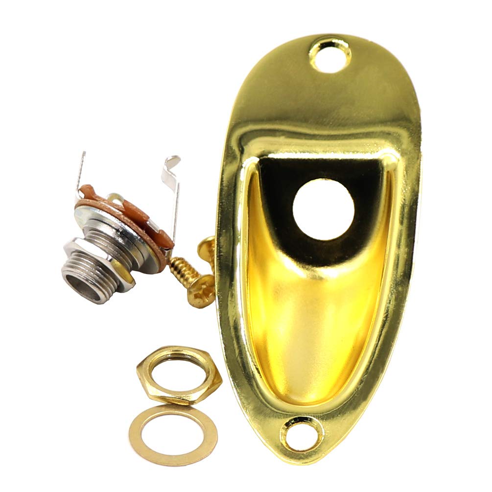 Guitar Input Jack Socket Plate Output Loaded Boat Style 1/4 Inch with Screws|for Electric Guitar Replacement Parts (Gold)