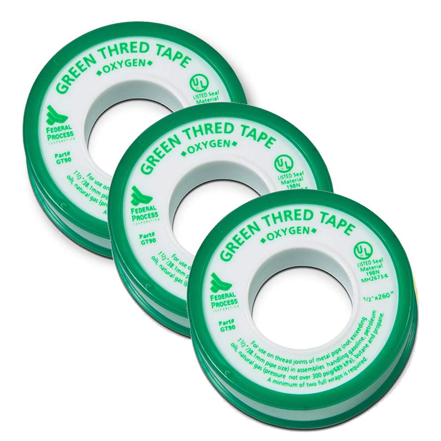 Green PTFE Thread Seal Tape – Professional-Grade, 1/2 Inch x 260 Inch, High-Density Thread Tape for Oxygen Lines – Leak-Proof Seal, Non-Toxic, 3 Pack
