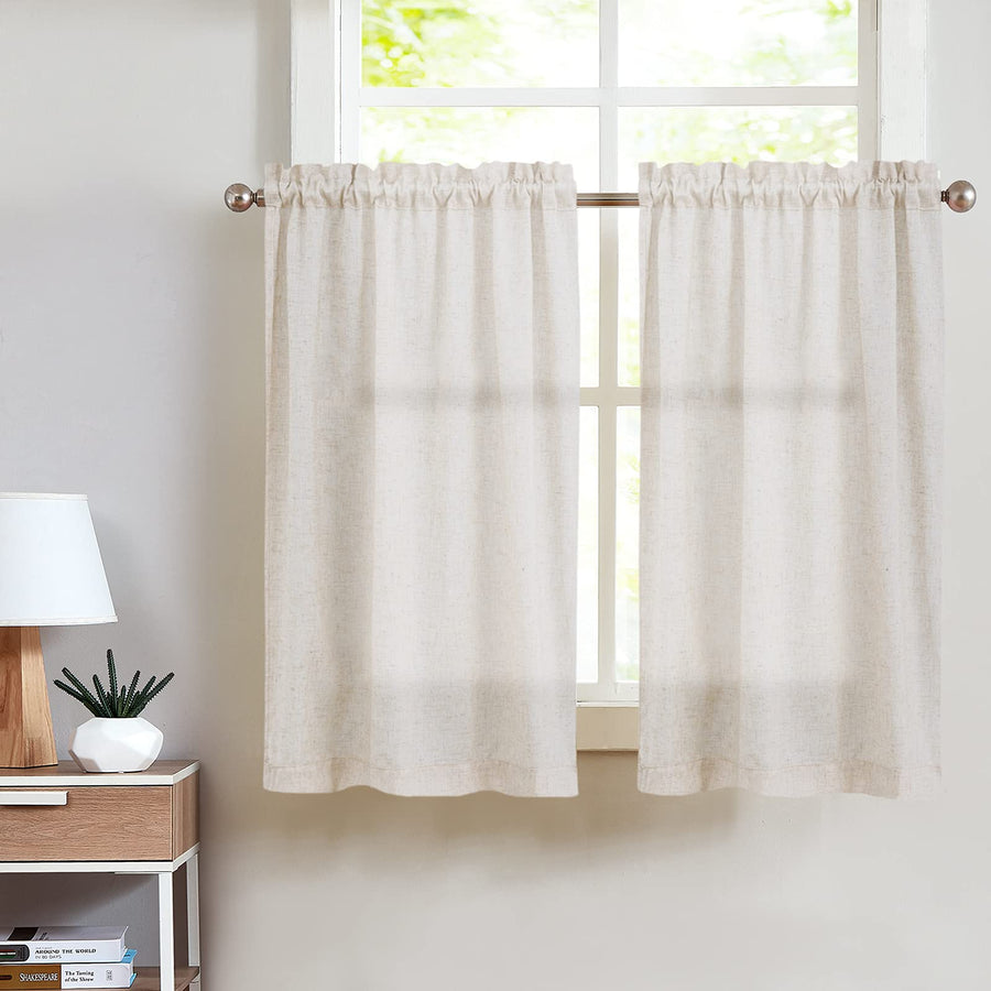 Kitchen Curtains 36 Inch Length Linen Curtain Light Filtering for Bathroom Tier Curtains Sets Short Small Cafe Curtains Rod Pocket Basement Back French Door Half Window Curtains 2 Panels Crude