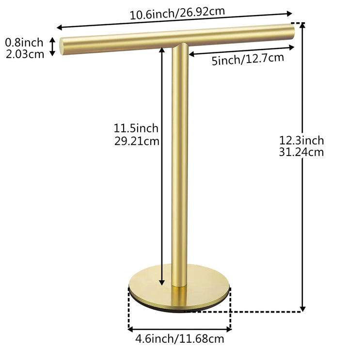 1 Pack Golden T-Shape Towel Bar Rack Stand Bath Hand Towel Holder Standing SUS 304 Stainless Steel Matte Tower Bar for Bathroom Kitchen Vanity Countertop