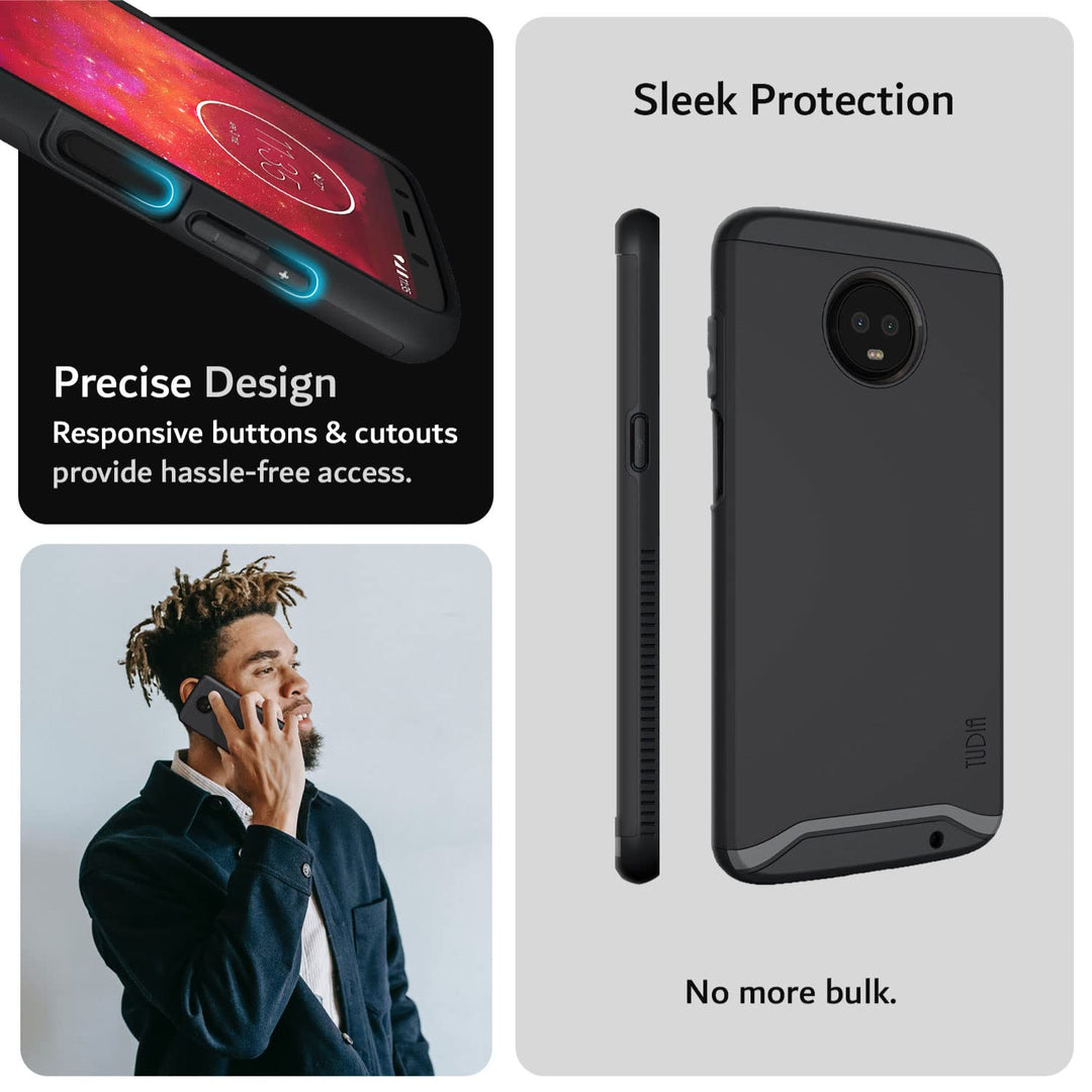 DualShield Designed for Moto Z3 Phone Case/Moto Z3 Play Case, [Merge] Shockproof Heavy Duty Military Grade Dual Layer Hard Slim Protective Case Cover - Matte Black