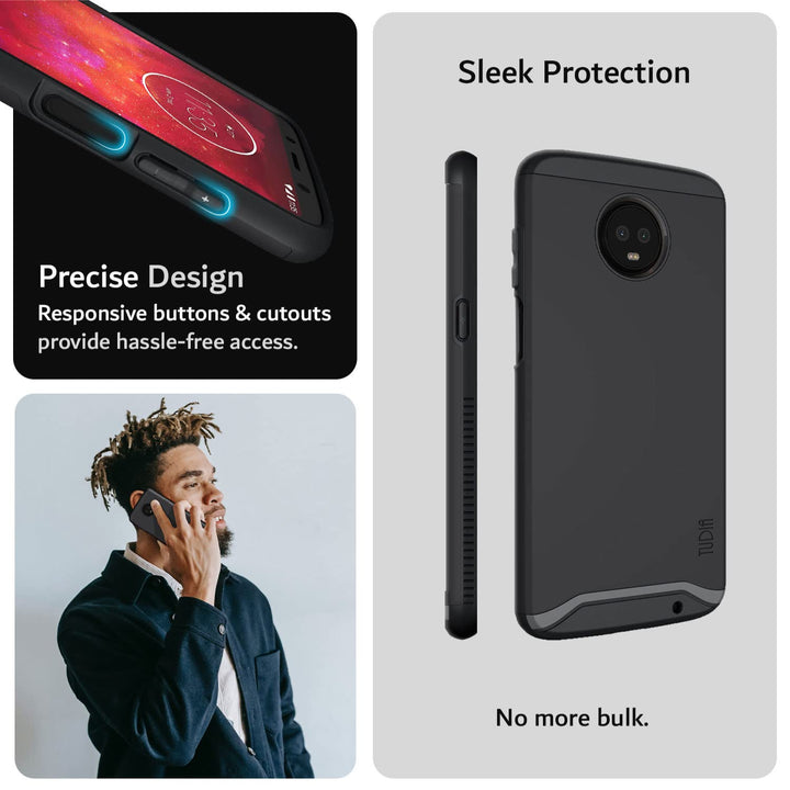 DualShield Designed for Moto Z3 Phone Case/Moto Z3 Play Case, [Merge] Shockproof Heavy Duty Military Grade Dual Layer Hard Slim Protective Case Cover - Matte Black