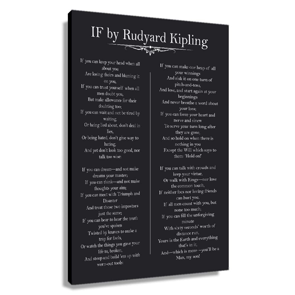 IF You Can Keep Your Head Rudyard Kipling Poem Motivational Wall Art Quotes Inspirational Canvas Prints Black Poster Picture Modern Decor Painting Unframed 12x18 inch (No Framed -Canvas Poster)