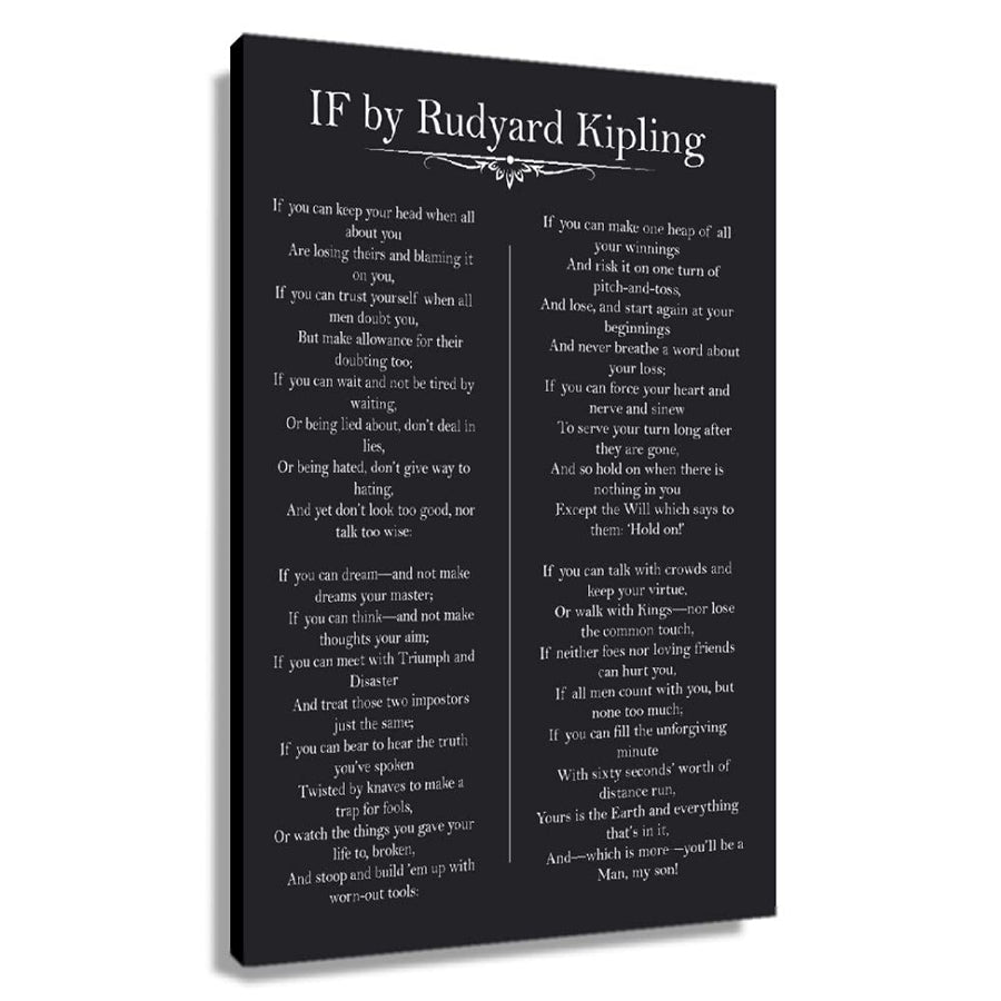 IF You Can Keep Your Head Rudyard Kipling Poem Motivational Wall Art Quotes Inspirational Canvas Prints Black Poster Picture Modern Decor Painting Unframed 12x18 inch (No Framed -Canvas Poster)