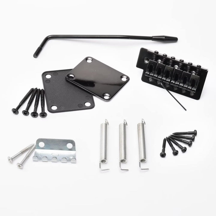 Black 6 Strings Electric Guitar Tremolo Bridge Bar Kit,6R Sealed Gear Tuning Pegs Keys Machine Head with Neck Plate Reinforce Board for Strat Fender Guitar Replacement