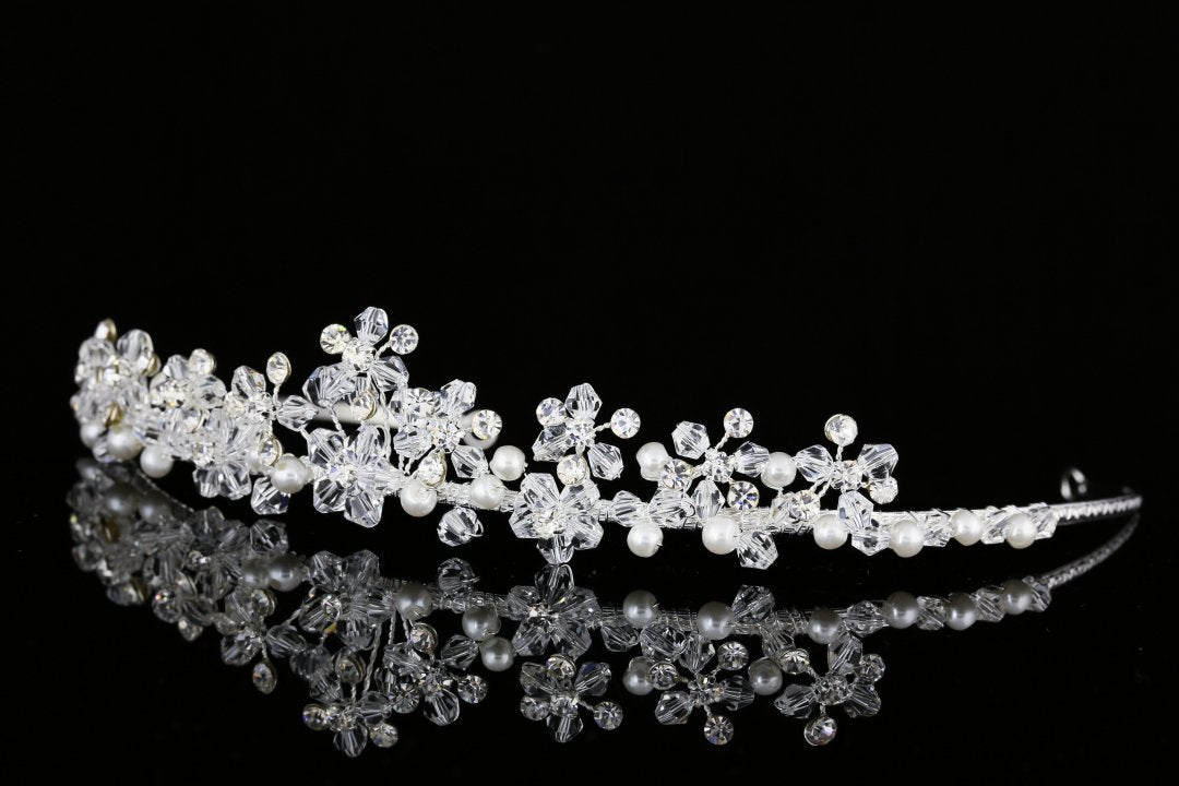 Handmade Bridal Flower Rhinestone Crystal Pearls Prom Wedding Crown Tiara T964