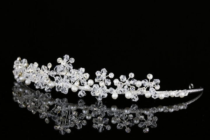 Handmade Bridal Flower Rhinestone Crystal Pearls Prom Wedding Crown Tiara T964