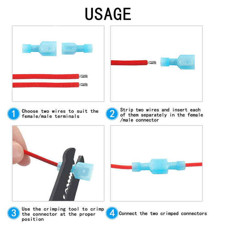 (200 Pcs) MCIGCIM 16-14 Gauge Spade Disconnect Wire Connectors, Fully Insulated Male Female Nylon Quick Crimp Terminals Wiring Spade