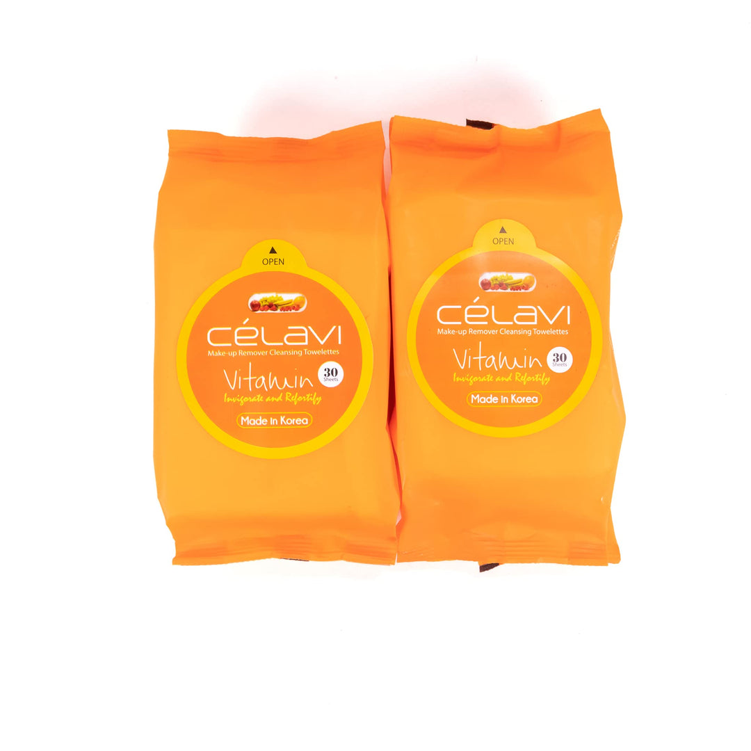 Celavi Makeup Remover Cleansing Wipes Removing Towelettes 2 Packs - 60 Sheets (Vitamin)