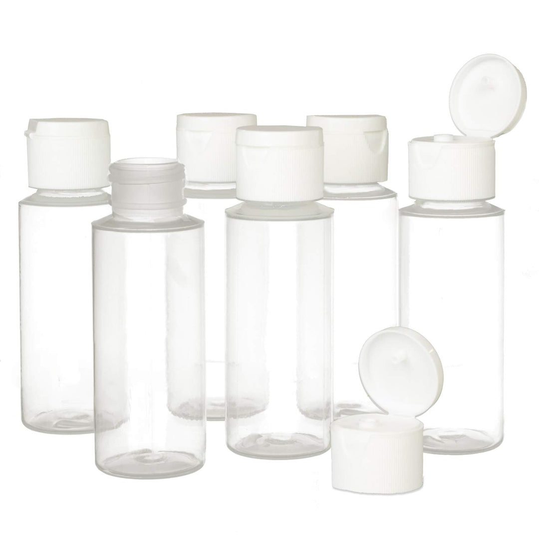 2oz Clear Plastic Empty Bottles with Flip Cap - BPA-free - Set of 6 - Travel Size 2 Ounce - By