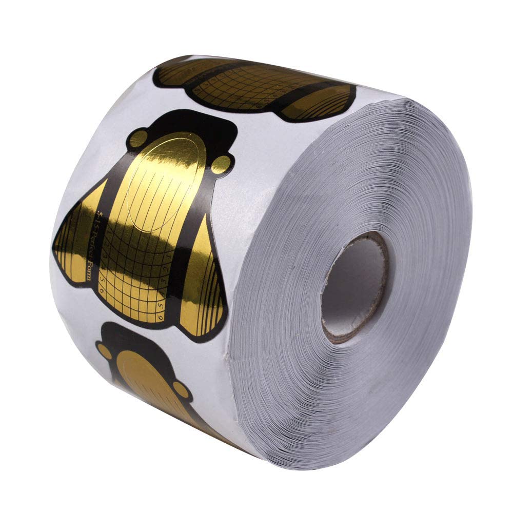 500Pcs/Roll Nail Form, Nail Art Guide Stickers for Acrylic UV Gel Nail Tips Manicure Extension Tool (Gloden)