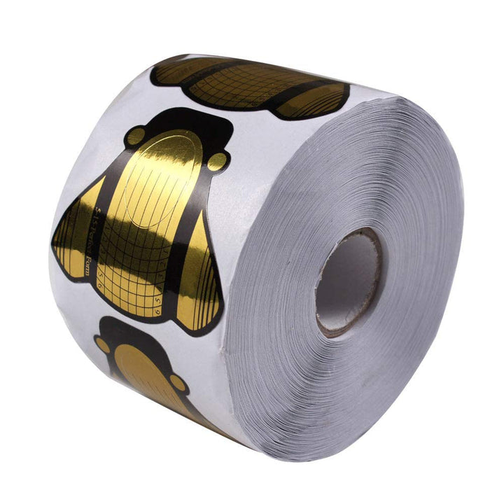 500Pcs/Roll Nail Form, Nail Art Guide Stickers for Acrylic UV Gel Nail Tips Manicure Extension Tool (Gloden)