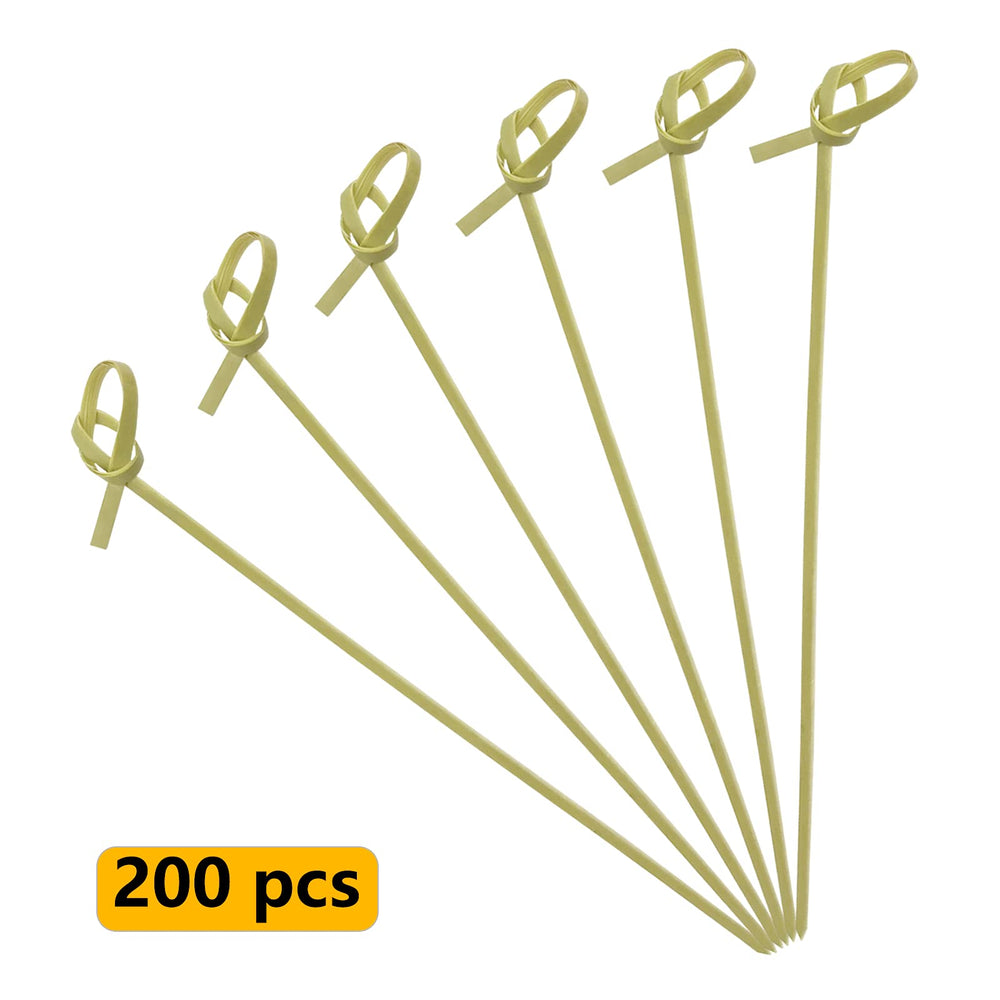 Bamboo Cocktail Picks 200 PCS Bamboo Skewers 4 Inch with Looped Knot, Food Picks,Party Toothpicks for Appetizers,Cocktail Drinks,Barbecue Snacks,Club Sandwiches.