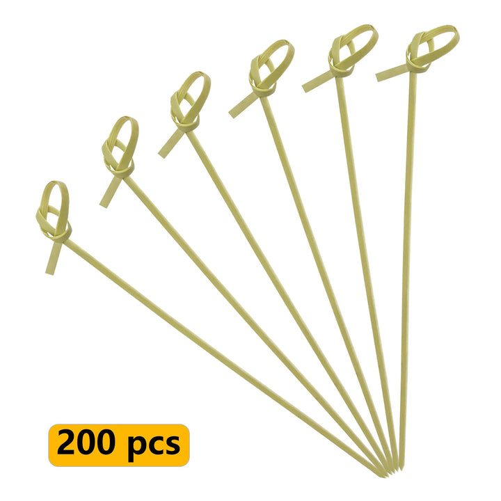 Bamboo Cocktail Picks 200 PCS Bamboo Skewers 4 Inch with Looped Knot, Food Picks,Party Toothpicks for Appetizers,Cocktail Drinks,Barbecue Snacks,Club Sandwiches.