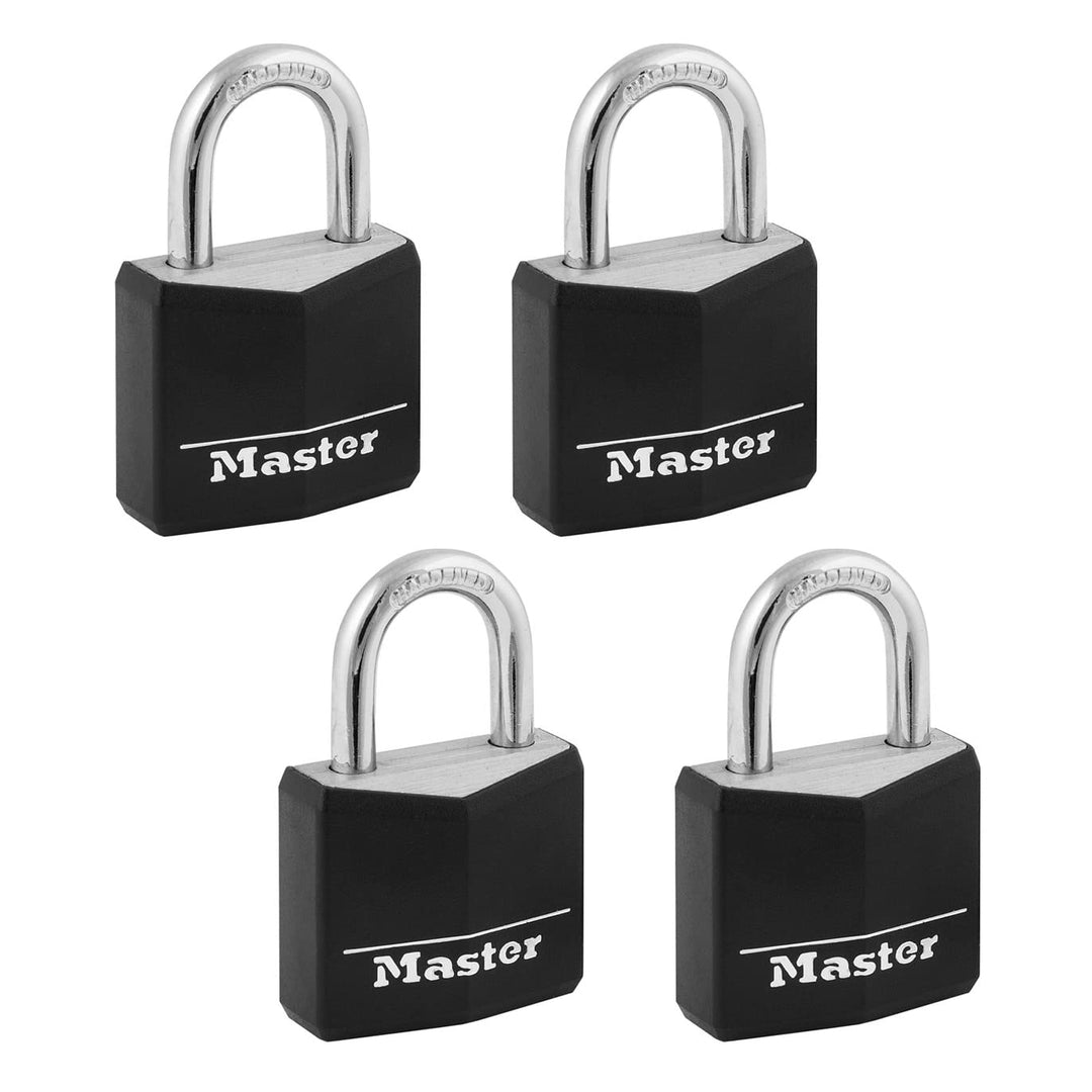 Black Outdoor Key Lock, Standard Weather Resistant Padlock with Cover, Keyed Alike Padlocks for Lockers, Fences, Sheds, or Other Equipment, 4 Pack, 131Q