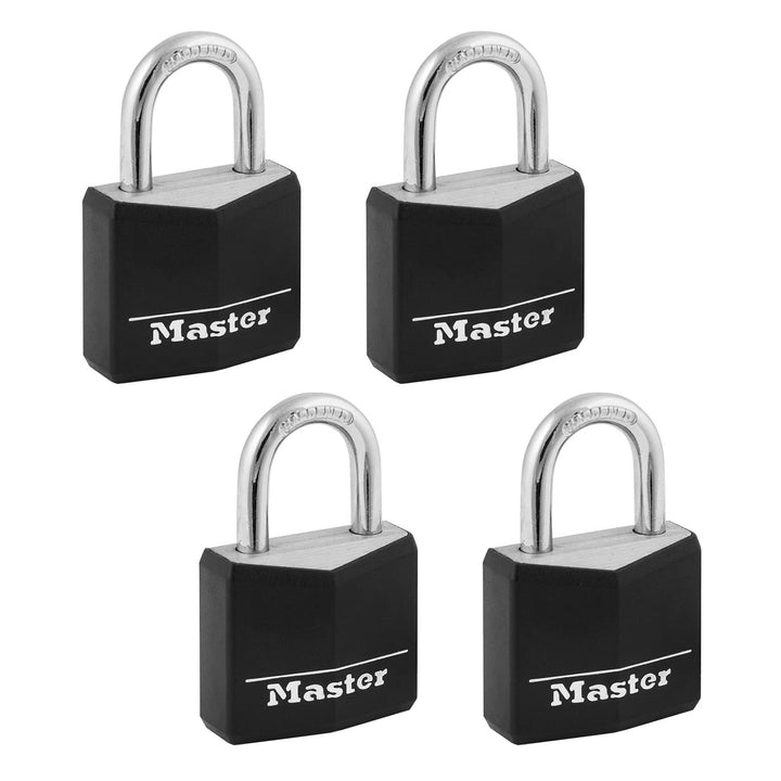 Black Outdoor Key Lock, Standard Weather Resistant Padlock with Cover, Keyed Alike Padlocks for Lockers, Fences, Sheds, or Other Equipment, 4 Pack, 131Q
