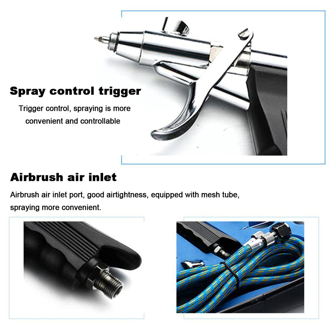 Double Action Airbrush Kit, Trigger Air Brush Spray Gun with 0.3, 0.2, 0.5mm Needles, 3 Sets Nozzles, Air Cap, 2cc/5cc/13cc Paint Cup, Air Hose, for Tattoo, Makeup, Nail, Model, Art Hobby