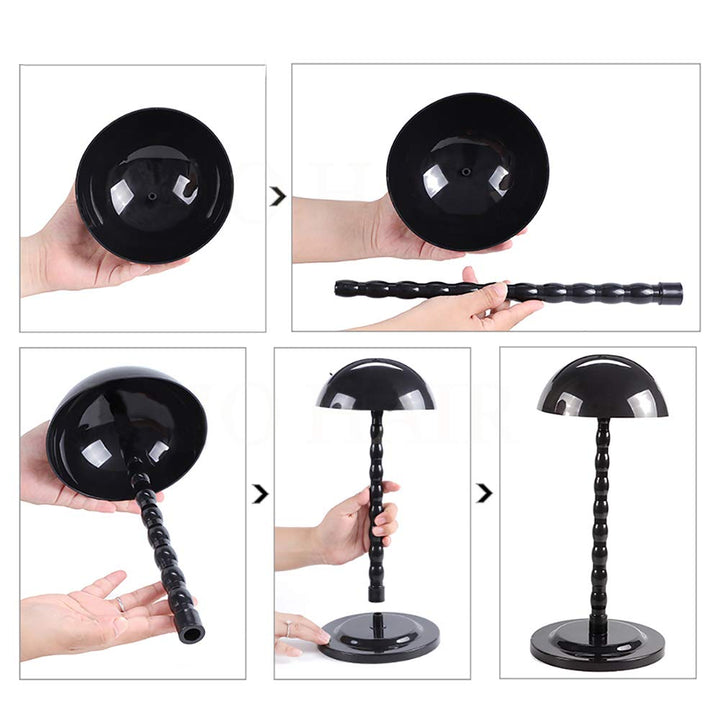 Wig Stand Plastic Hat Display Wig Head Holders Mannequin Head/Stand Portable Wig Stand Use Hat For Styling Drying Display Black Plastic Wig Stand (Black)