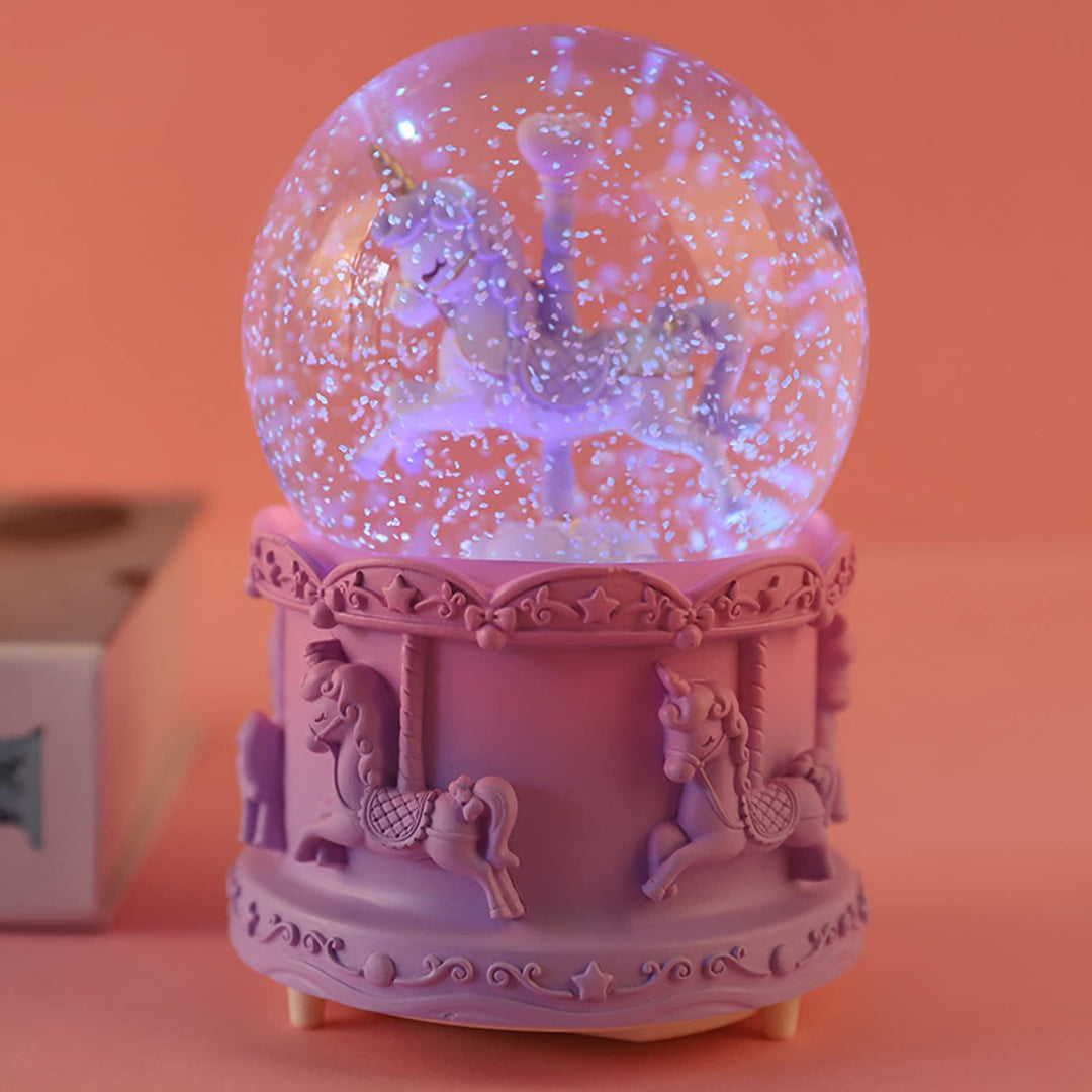 Musical Snow Globe, 3.94 Inches Glass Snow Globe with Music Color Changing, Cute Automatic Snowfall Music Box Gift for Girls Kids Granddaughters Birthday Christmas New Year (Purple)
