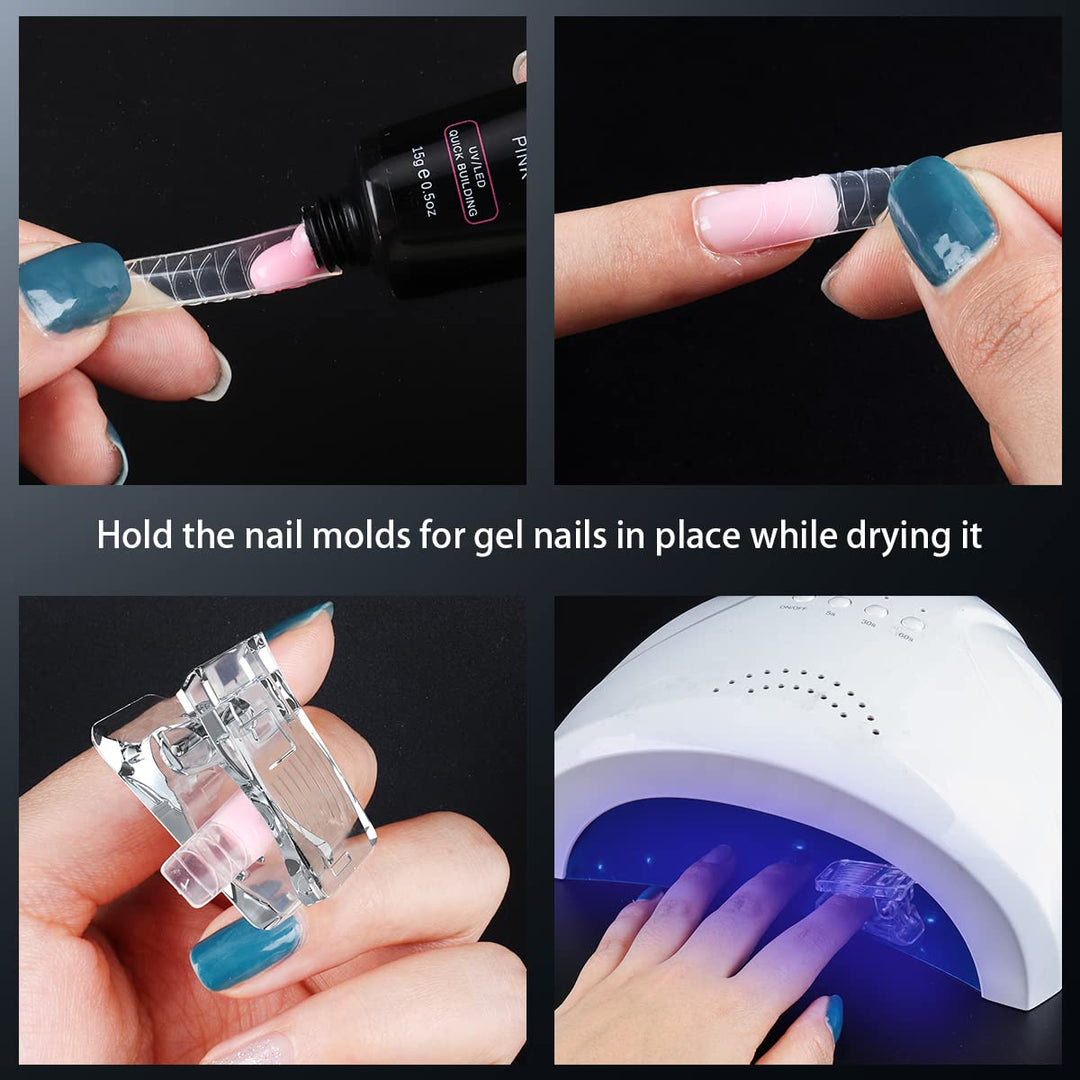 10Pcs Nail Tip Clips, Nail Clips for Polygel, Nail Extension Gel Quick Building Nail Tips Clip for Polygel Nail Kit False Nail Tips and Dual Forms Manicure Nail Art Tools