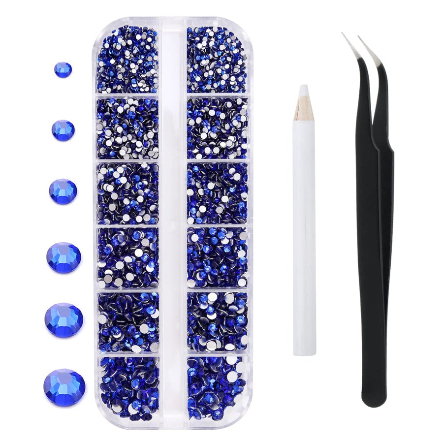 5136 Pcs Glass Crystals Rhinestone for Nail Art Crafts,6 Size(ss4-ss16) Nail Gems Flatback Rhinestone,Jewels Diamonds Stone Kit with Picking Pen and Tweezers(Blue)