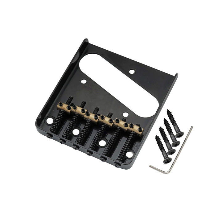 Pro 54mm Vintage Telecaster Bridge with Barrel Brass 6-Saddle for Squier and Import Tele Style Electric Guitar, Black