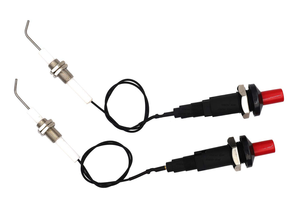 Gas Grill/Range/Heater/Grill Igniters,Push Button Piezo Igniter with Threaded Universal Ceramic Electrode Ignition Spark Plug Wire Long 11.8” Electronic Device Set of 2