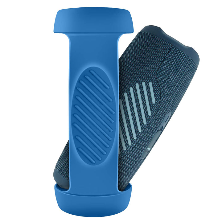 Silicone Case Cover for JBL Charge 5 Waterproof Portable Bluetooth Speaker, Travel Carrying Protective Gel Soft Skin, Waterproof Rubber Pouch with Shoulder Strap and Carabiner - Blue