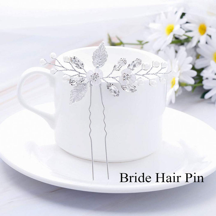 Jakawin Bride Wedding Flower Hair Pins Silver Bridal Hair Accessories Pearl Hair Piece for Women and Girls 3PCS HP035