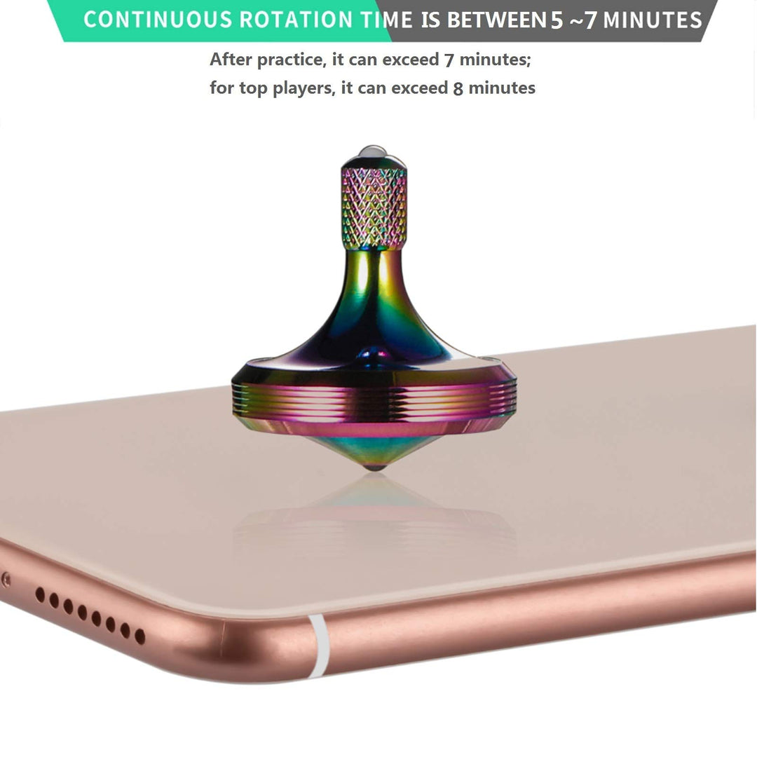 Precision Metal Spinning Top, Well Made Stainless Steel Spin Long Lasting Exceed 8 Mins Desktop Gyro EDC Toy, Perfect Balance Easy to Use Kill Time Efficiently (Pro Max-Iridescent)