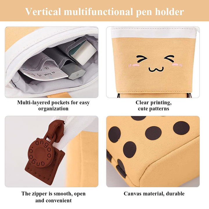 Cute Standing Pencil Case for Kids, Pop Up Pencil Box Makeup Pouch, Christmas Gift Kids Corduroy Pen Holder Organizer Cosmetics Bag, Kawaii Stationary (Brown)