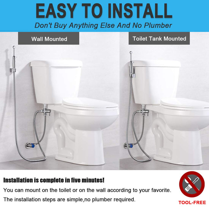 Bidet Sprayer for Toilet, Handheld Bidet Toilet Water Sprayer Kit Cloth Diaper Toilet Jet Sprayer Polished Chrome-Multi Mode with Anti-high Water Pressure Hose