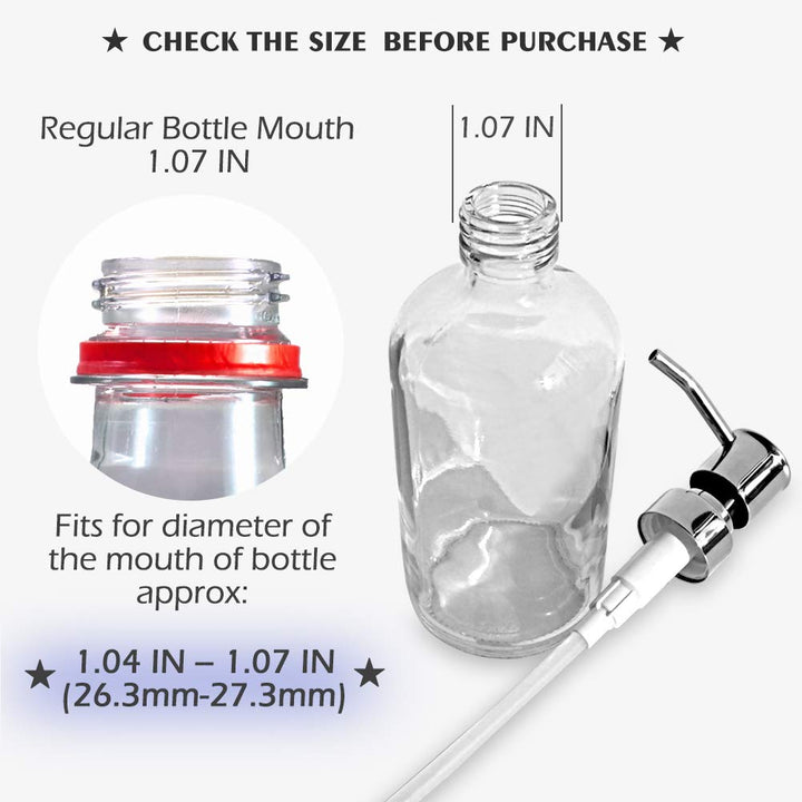 Durable 304 Stainless Steel Soap Dispenser Pump Replacement, Rust Proof Soap Pump Replacement for Regular Mouth Bottle, (2 Pack)