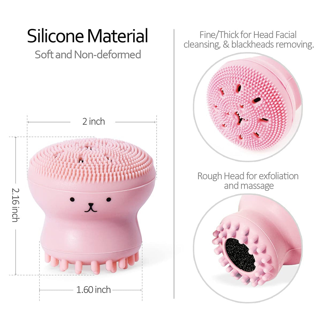 2pcs Jellyfish Silicone Manual Facial Cleansing Brush Sets + 2pcs Cleansing Sponge Facial Flutter Wash Face Pad Brushes, Silicone Handheld Face Brush, Massage,