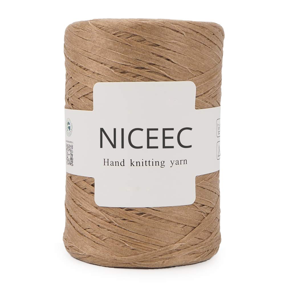 Kraft Paper Yarn Raffia Yarn Soft Craft Ribbon Yarn Polyester Yarn for Crocheting DIY Weaving-Total Length 390m(427yds, 150g)-Khaki