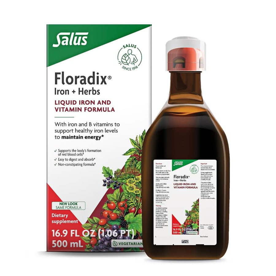 by Salus Iron & Herbs - Liquid Herbal Supplement for Energy Support - Iron Supplement with Vitamin C & B Complex Vitamins - for Men & Women - 17 Fl Oz