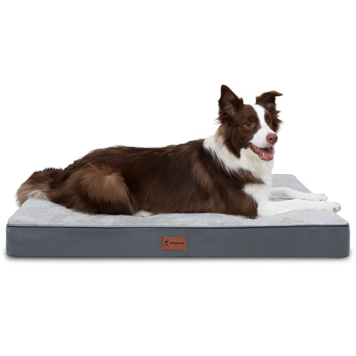 Waterproof Dog Bed Medium Size Dog Orthopedic Dog Beds for Crate with Removable Washable Cover Egg-Crate Foam Pet Pad Mat with Anti-Slip Bottom, 36x23 Inch, Light Grey