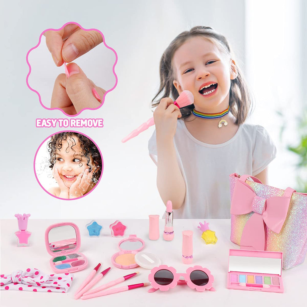 Kids Makeup Kit for Girl, Washable Real Makeup Set for Little Girl with Purse, Play Makeup for Little Girls Kids Age 4 5 6 7 8 Years Old Christmas Birthday Gifts, Makeup for Kids 8-12