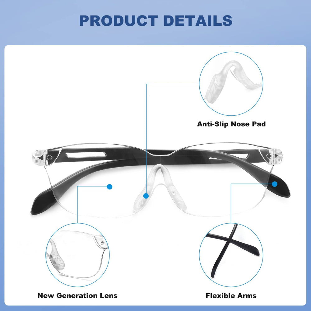 Magnifying Glass with Light for Close Work 160% Lighted Magnifying Eyeglasses Rechargeable Led Lights for Readers Women Men Reading Small Prints Labels Hobbies (Black, 1.6X 2pack)