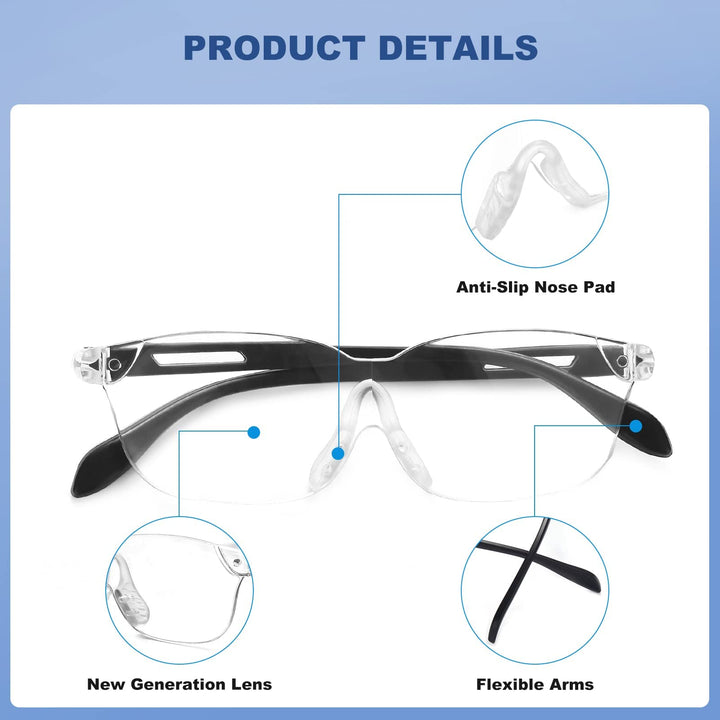 Magnifying Glass with Light for Close Work 160% Lighted Magnifying Eyeglasses Rechargeable Led Lights for Readers Women Men Reading Small Prints Labels Hobbies (Black, 1.6X 2pack)