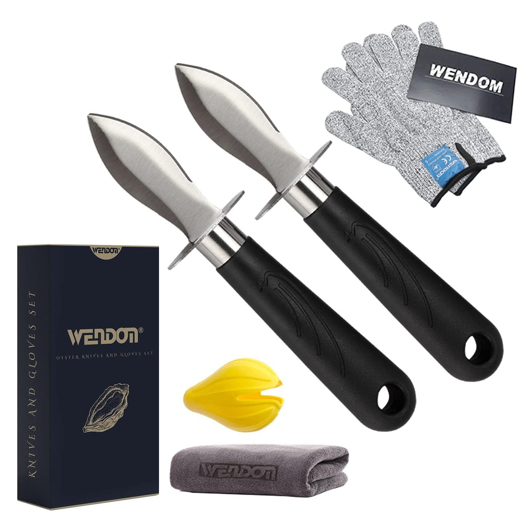 Oyster Knife Shucker Set Oyster Shucking Knife and Gloves Cut Resistant Level 5 Protection Seafood Opener Kit Tools Gift(2knifes+2Glove+1Cloth)