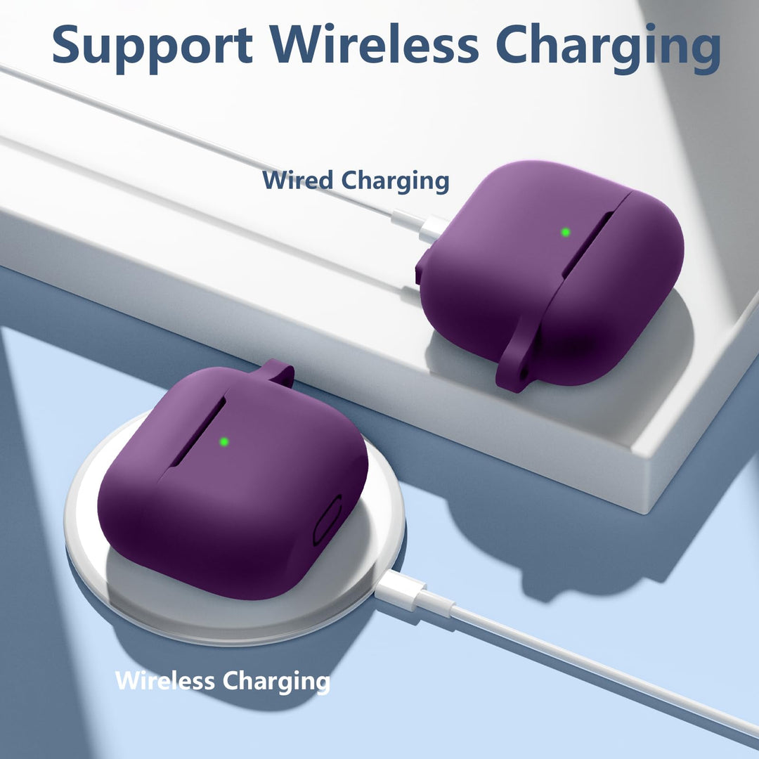 Compatible with AirPods 3rd Generation Case Cover 2021, Soft Silicone Shock-Absorbing Protective AirPods 3 Case Skin with Keychain, Support Wireless Charging, Front LED Visible, Lavender