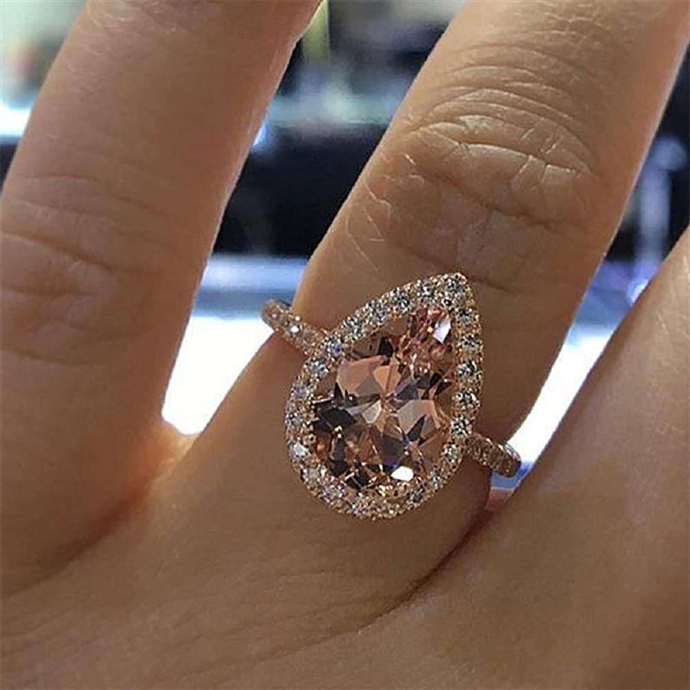 Weishu Women&#39;s 925 Sterling Silver pear Cut 5ct Pink Cubic Zirconia Ring Cocktail Engagement Wedding Ring Promise Aura Single Stone Engagement Ring (US Code 8)