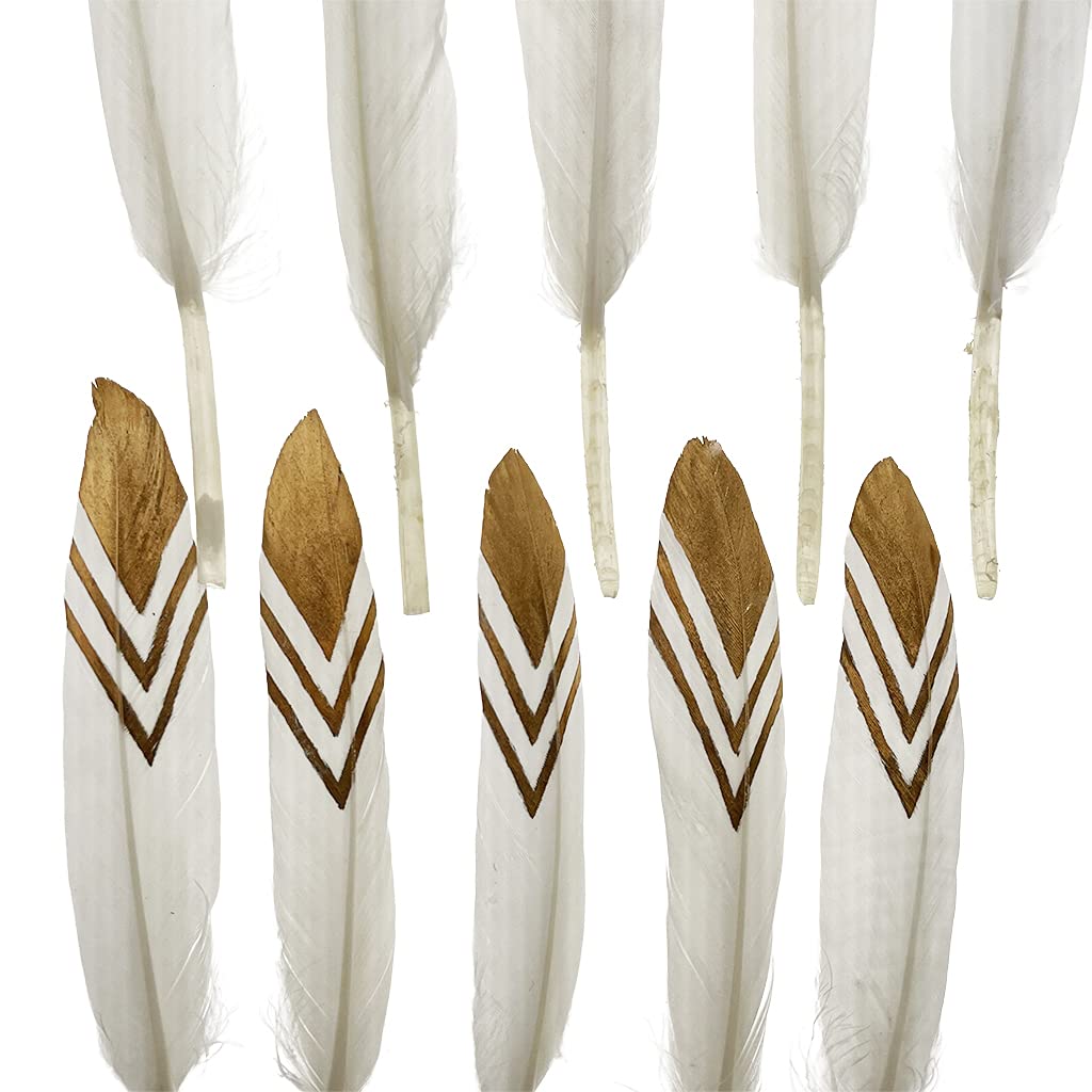 50pcs Natural Goose Feathers 4-6inch for DIY Craft Wedding Home Party Decoration Gold Feather and Gift Box Decorations (White&amp;Gold 1)