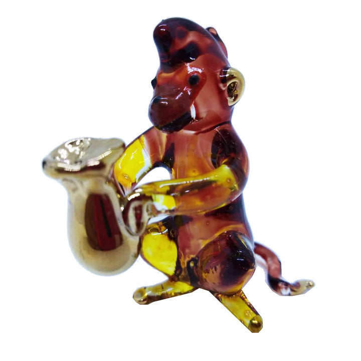 2 Tall Crystal Monkey Holding a Gold Bag Miniature Figurine Lucky Animal Blown Glass Collectible