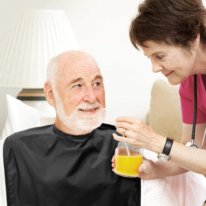 Adult Bib - Waterproof, Crumb Catcher, Clothing Protector, Extra Long, Black