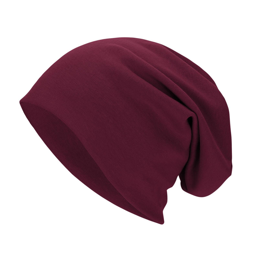 Unisex Women Thin Solid Baggy Slouchy Oversized Cotton Sleep Beanie Hat Skull Cap Burgundy