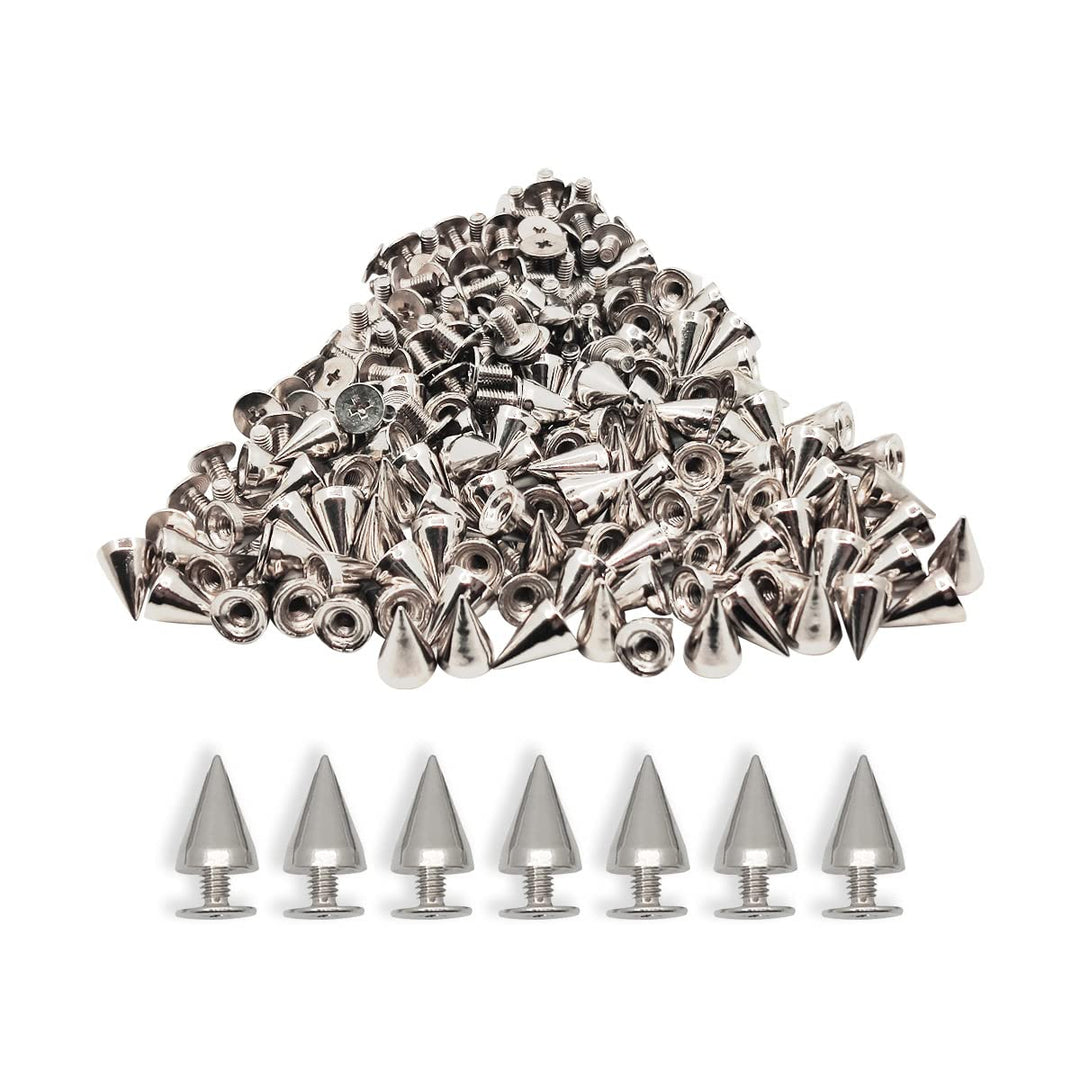 100 Pairs Cone Spikes Screwback Studs, Cone Silver Studs and Spikes Punk, DIY Leather Craft Cool Rivets Punk(7X10mm)