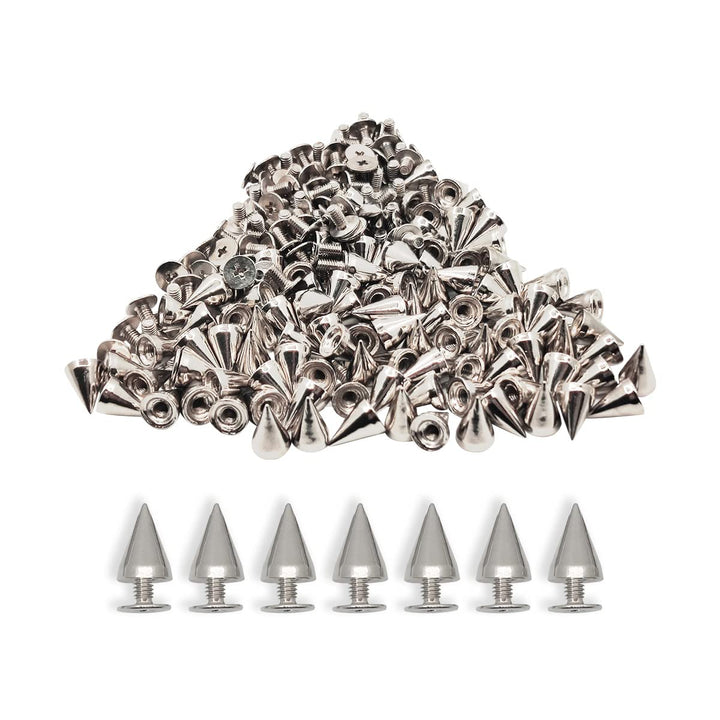 100 Pairs Cone Spikes Screwback Studs, Cone Silver Studs and Spikes Punk, DIY Leather Craft Cool Rivets Punk(7X10mm)