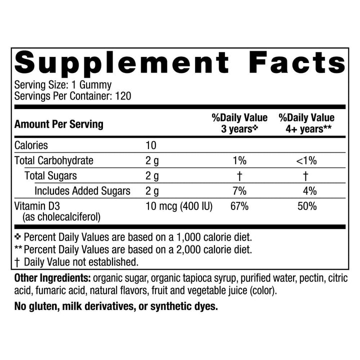 Vitamin D3 Gummies Kids, Wild Watermelon Splash - 120 Gummies - 400 IU Vitamin D3 - Bone Health, Healthy Immunity - Non-GMO, Vegetarian - 120 Servings